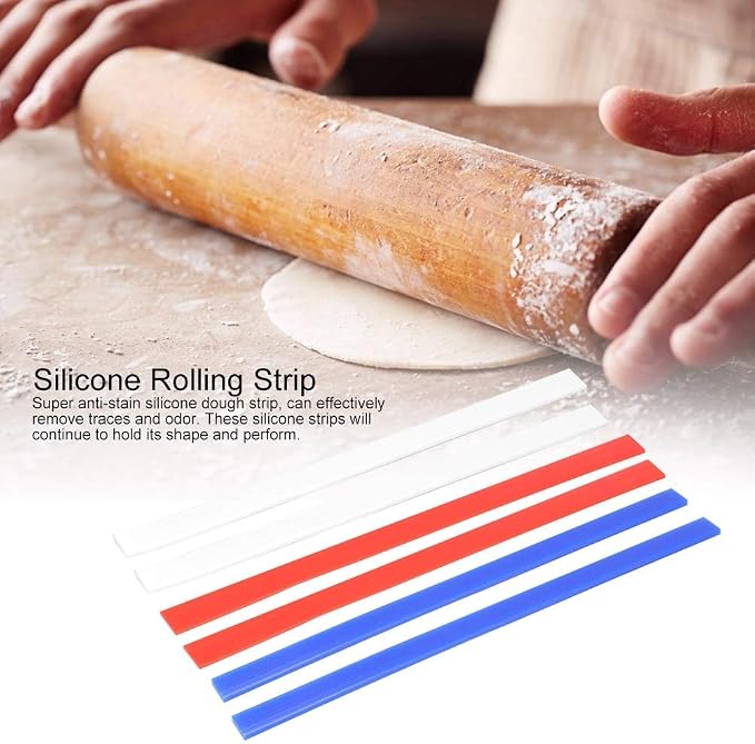Silicone Rolling Strip, 6pcs Rolling Pin Guide Measuring Strips Food Grade Dough Thickness Guides measuring rolling pin for Cookie Dough Baking Ruler Guides Silicone Rolling Pin, 2/4/6mm