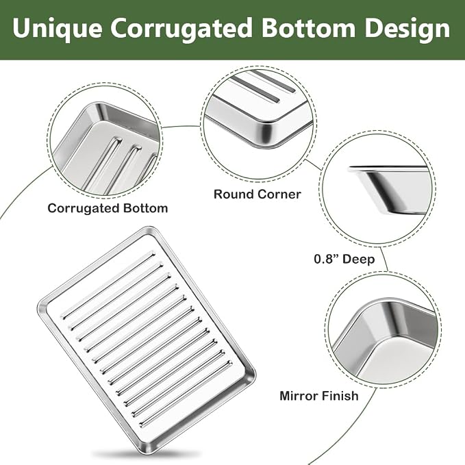 1/8 Baking Sheet Pan Cooling Rack Set, Stainless Steel 2 Pans + 2 Racks | 9x7x1 Inches Small Baking Sheet Pan with Nonstick, Warp Resistant, Heavy Duty Design for Baking, Roasting, and Cooking