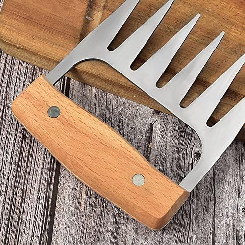 Metal Meat Claws Bear Claws Wooden Handle Stainless Steel Meat Forks Kitchen Gadgets for Shredding,Pulling,Turkey,Chicken, Stainless steel Silver