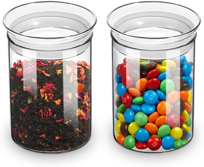 ZENS 15oz Glass Jars with Airtight Lid, Set of 2 Small Glass Storage Jars | Thick Borosilicate Clear Kitchen Canisters for Herbs, Sugar, Loose Tea Glass Storage Jars