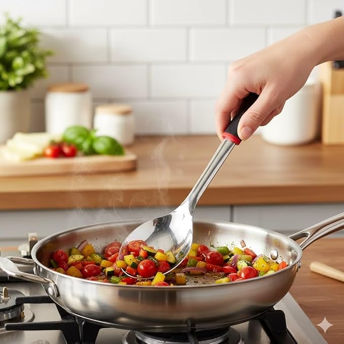 Farberware Classic Stainless Steel Slotted Turner and Basting Spoon, 13.5 Inch Kitchen Utensil for Mixing, Serving, and Basting - Dishwasher Safe Cooking Tool