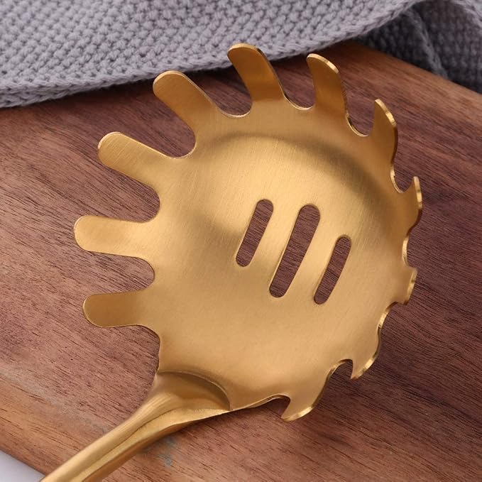 Pasta Fork, Pasta Spoon, Spaghetti Sever, 304 Stainless Steel Pasta Server, Gold Spaghetti Spoon Server, Heat Resistant, 12.63 inch