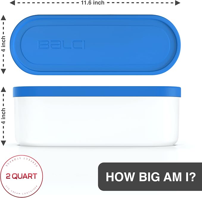 BALCI - Ice Cream Container - 2 Quart & 8oz set - Perfect Reusable Freezer Storage for Homemade Ice Cream Tubs for Sorbet, Frozen Yogurt and Gelato! - Flexible Silicone Lids, Long Scoop, Stackable