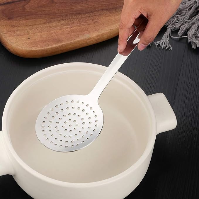 6 Pcs Silver Skimmer Spoon, Stainless Steel Titanium Plated Slotted Ladle Spoon Set Multi-functional Hot Pot Fat Strainer, Kitchen Cooking Utensil Dishwasher Safe(13 inches/33cm)