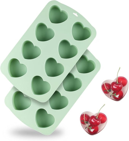 QELEG 2 Pack Silicone Heart Molds, Mini Cake Heart Pan, Baking Molds for Homemade Muffins, Ice cube tray Chocolate Bomb, Candles, Cupcakes, Brownies, Tartlets and Egg Bites 2Pcs/8-Cavity