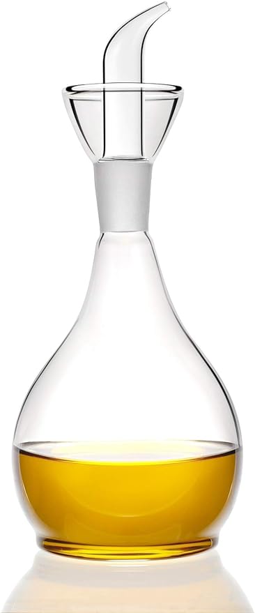 13ounce/ 380 ml Clear Glass Olive Oil Dispenser Bottle - Oil & Vinegar Cruet with Pourers and NO Funnel Needed - Olive Oil Carafe Decanter for Kitchen and BBQ