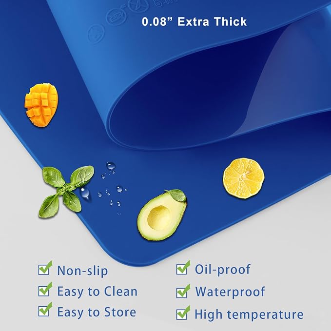 Silicone mats, Food-Grade Non-Slip Heat Resistant Mat Silicone Baking Mat 2MM Thick Pastry Mat,Countertop Protector Mat Hot Pad for Coffee Maker, Air Fryer, Toaster (Classic Blue)