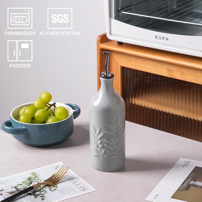 Sweejar Ceramic Oil Dispenser Bottle, 20 Oz, Gray, Set of 1