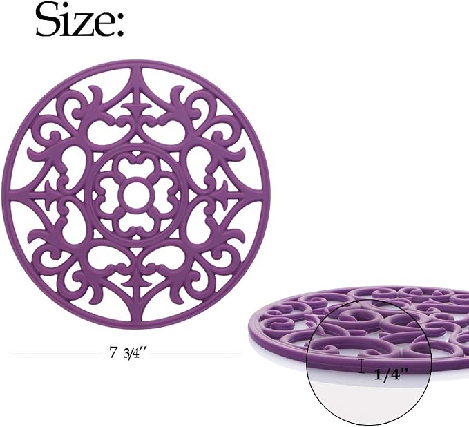 ME.FAN Trivets for Dishes/Pots/Pans, 3 Pcs Silicone Mats, Flexible/Durable/Non Slip Hot Pads to Protect Table and Counter Top (Purple)