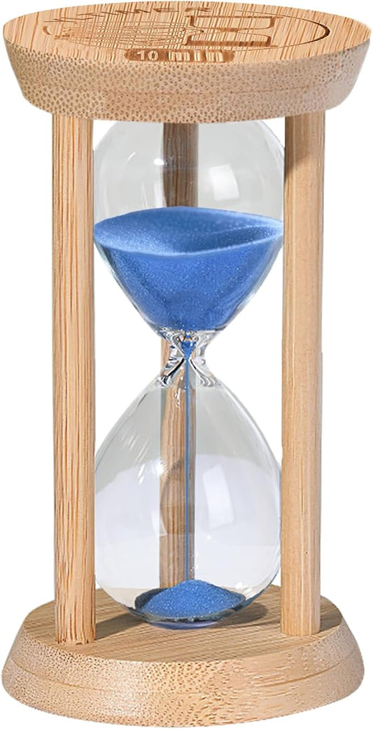 Wooden Sand Timers,10 Minute Bamboo Blue Sand Hourglass for Productivity, Meditation & Decor, 10 Min Reloj De Arena for Kitchen, Office, Game (Blue)