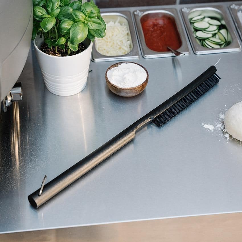 Everdure 2-in-1 Pizza Oven Brush and Scraper Tool - for Hard to Reach Areas and Keeping Your Oven Fresh and Clean - Nylon Bristles, Stainless Steel Spatula, Long Handle - Outdoor Pizza Oven Essential