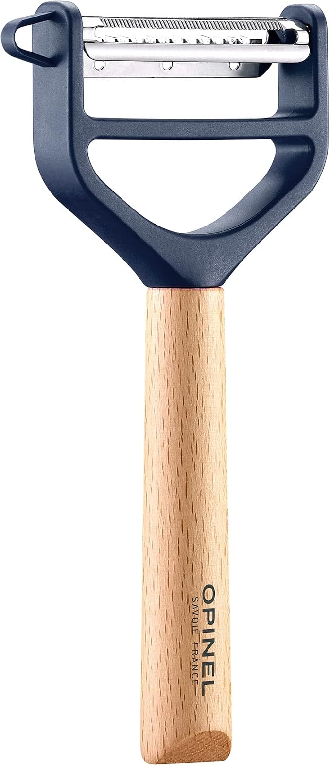 Opinel - T-DUO Peeler - Beech Wood Handle - Double Stainless Steel Blade - Vegetable Peeler, Preparation of Juliennes - Ideal for Right and Left Handed People - Blue