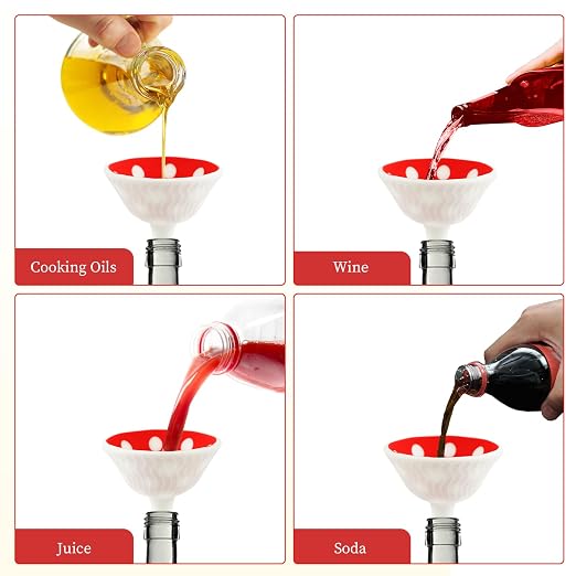 2Pcs Silicone Mushroom Funnel,Small Mushroom Funnels for Kitchen Use Filling Bottles,Foldable Oil Kitchen Funnel with 2 Cleaning Brushes,Cute Kitchen Gadgets Accessories White Elephant Gifts