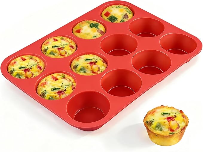 12 Cups Silicone Muffin Pans for Baking Cupcake Pan Nonstick Silicone Molds | Regular size, 1Pack, For Egg Bites, Muffins, Cupcakes, Mini Quiche and so on