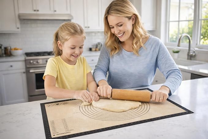Silicone Pastry Mat with Measurements, 36 x 24 Inch Extra Thick Non-Slip Nonstick XL Baking Mat for Dough Rolling, Kneading, Fondant and Pie, Gray