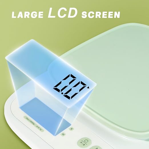 YRY Minimalist Precision Kitchen Scale - 22lbs (10kg) Capacity, 1g (0.035oz) Graduation, Large LCD Display, Tare Function, and ML Unit Green(10kg/1g)