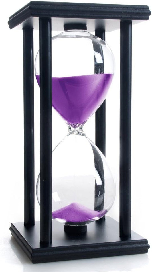 Hourglass 60 Minutes Purple Sand Timer, Black Wooden Frame Sandglass