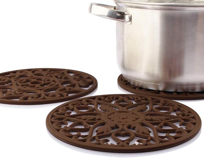 ME.FAN Trivets for Dishes/Pots/Pans, 3 Pcs Silicone Mats, Flexible/Durable/Non Slip Hot Pads to Protect Table and Counter Top (Coffee)