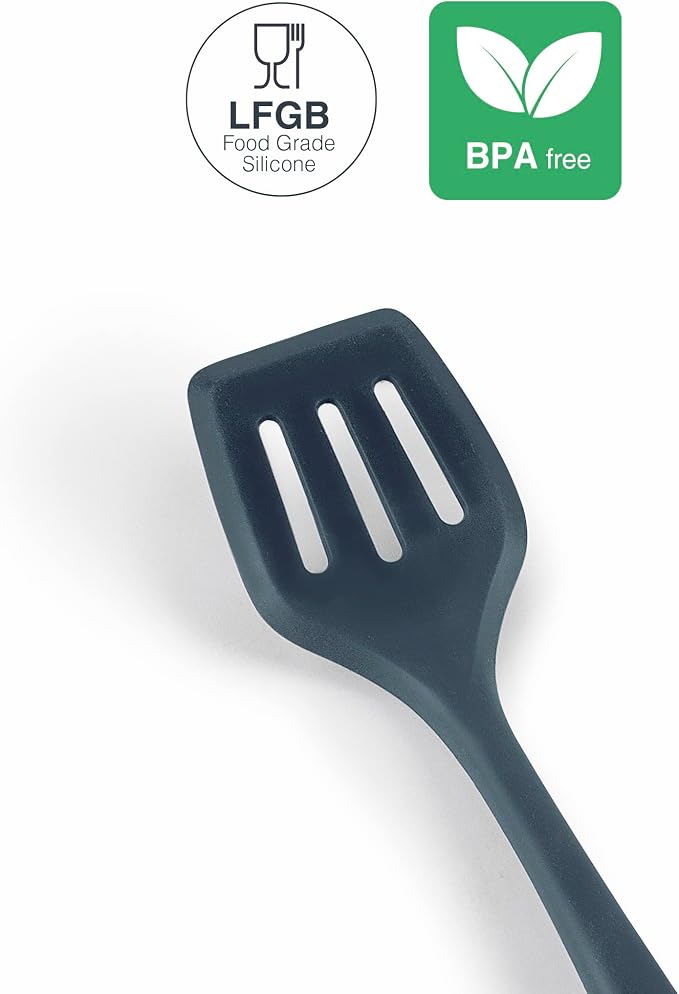 LACOR 64468 Grey Spoon Hole Spatula Silicone Kitchen Utensils Ergonomic Handle Non-Stick High Temperature Resistant Dishwasher Safe Length 29cm