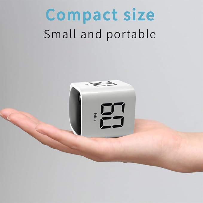 Qumox Pomodoro Timer, Cube Productivity Timer with Adjustable Sound and Vibration Alert, Ideal for Work, Office, ADHD, Study, and Tasks - 5/10/30/60 Minutes & Custom Countdown - White
