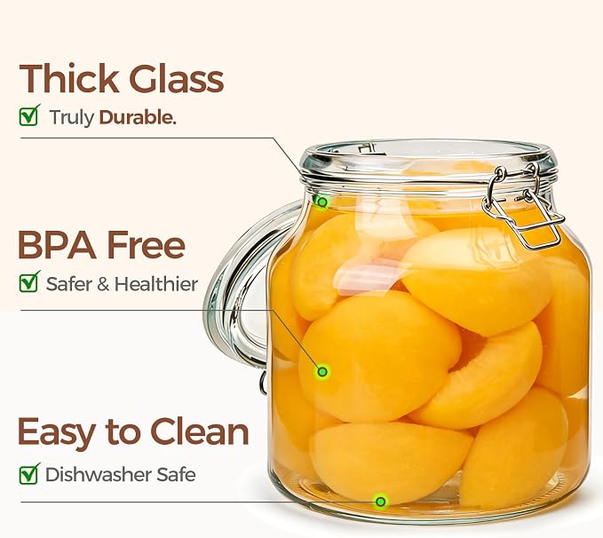 ComSaf Large Glass Pantry Jars with Airtight Lids 74 oz 2 Pack Wide Mouth | Flour sugar rice, Measuring cup, Labels included, Sourdough pickling, Large capacity, Cabinet organization, Dry goods