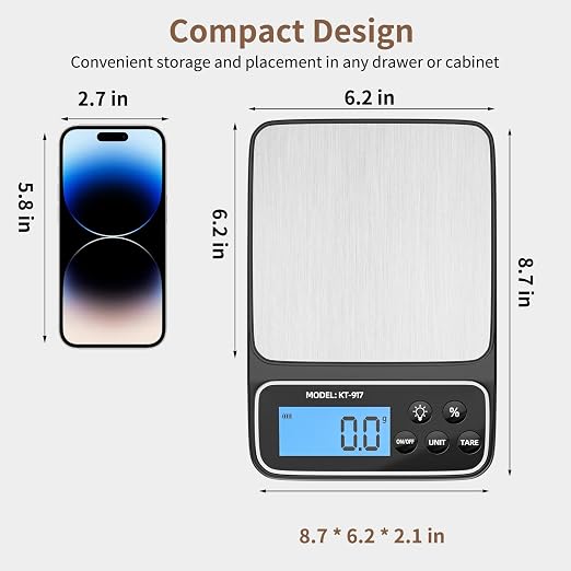 SEMIER Kitchen Scale with 4 Units Percentage and Tare Function, 5kg/11lb, 0.1g/0.01oz Accuracy Digital Scale for Food, Cooking, Baking and Portion Control, USB Rechargeable