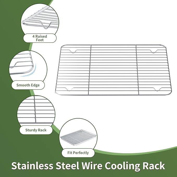 Baking Sheet with Cooling Wire Rack Set - Stainless Steel Baking Sheet Pan | 3 Pans + 3 Racks with Nonstick, Warp Resistant, Heavy Duty Design for Baking, Roasting, and Cooking