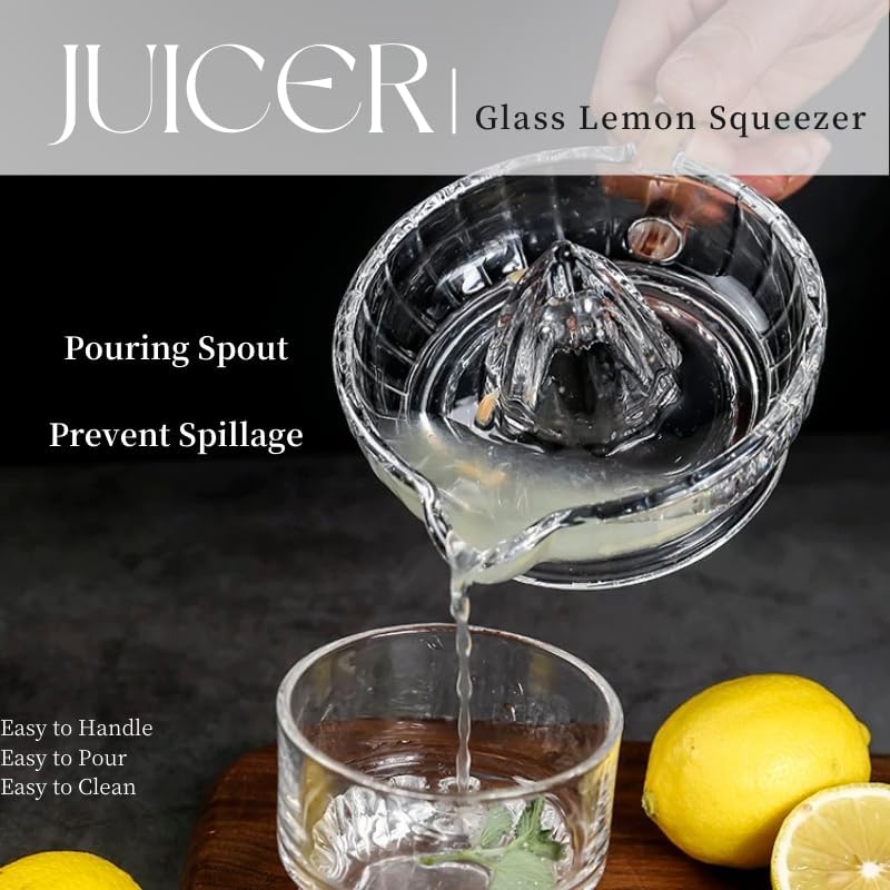 Glass Lemon Squeezer, Small Citrus Squeezer, Citrus Juicer Lemon Squeezer,Manual Clear Glass Reamer Cyrstal Manual with Handle and Pouring Mouth Juicer Heavyweight Glass(#1)