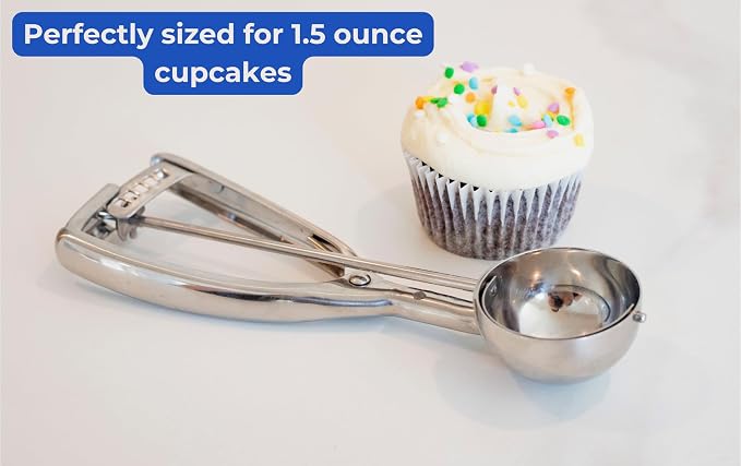 Jenaluca Large Ice Cream Scoop, 18/8 Stainless Steel, 3 Tbsp, Size #24 | Disher for ice cream, 3-inch cookies & cupcake batter. Squeeze-release handle. Right and left handed use. Dishwasher safe.