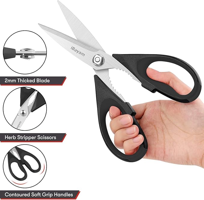 Small Kitchen Scissors 8-inch, 2 Pack Kitchen Shears All Purpose Meat Scissors Poultry Shears, Dishwasher Safe Food Cooking Scissors Heavy Duty Stainless Steel Utility (Black, Aqua Sky)