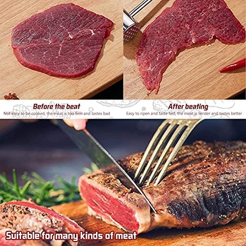 Meat Tenderizer Hammer, 304 Stainless Steel Kitchen Mallet Meat Hammer Dishwasher Safe With Silicone Grip Handle Case & brush Cooking Food Beater Flattener & Meat Pounder Tenderizer Tool