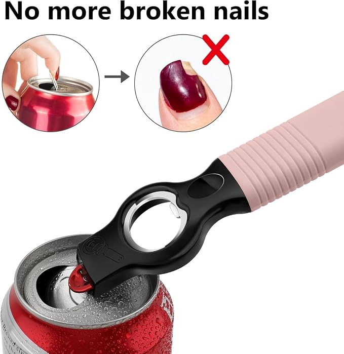 2-Pack Magnetic 2-in-1 Beer Bottle Cap & Soda Can Opener-Dark Pink | Soft Silicone Handle with Built-in Magnet Sticks to Fridges / Easy Can Tab Opener for Bartenders, Seniors, and Long nails