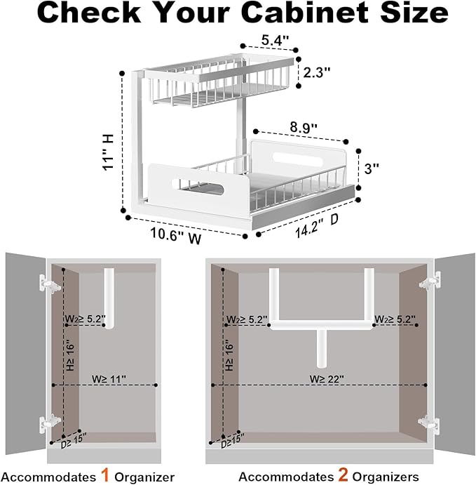 Under Sink Organizer, L-Shaped 2 Tier Pull Out Cabinet Organizer | Slide Out Sink Shelf Cabinet Storage Shelves, Under Sink Storage for Kitchen Bathroom Cabinet, White, 1 Pack