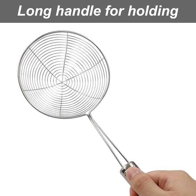 4.7" Stainless Steel Spider Strainer Skimmer Pasta Strainer Spoon for Frying and Cooking, Asian Strainer Ladle with Long Handle, 11.8" Long