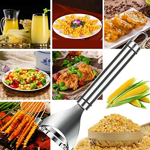 4PCS Magic Corn Cutter Peeler, Corn Stripper Cob Stripper Tool Premium Stainless Steel Corn Thresher Cob Remover Tool with Ergonomic Handle for Kitchen