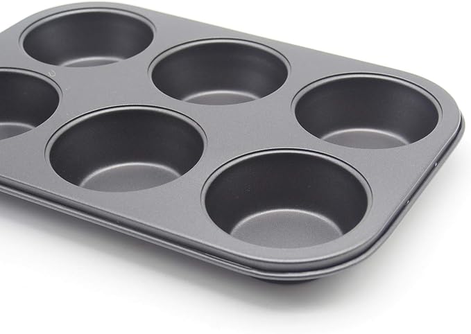 Muffin Pan 6 Cup Cupcake Baking Pan High Carbon Steel Muffin Tin | Nonstick Standard Size, Easy Clean Easy Release, Air-fryer Toaster Oven Egg Bites, Heat Evenly Metal Everyday Warp-Resistant