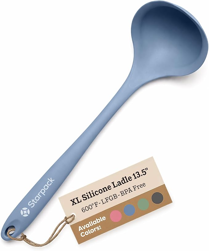 Starpack 'Ladle of Love' XL Premium Silicone Ladle Spoon - Up-to 600°F High Heat Resistant Soup Ladles - Kitchen Ladles for Serving, Non Stick Silicone Spoons, LFGB Grade Cooking Spoon - Blue