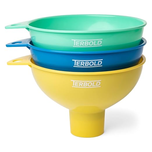 3pc Wide Mouth Canning Funnels for Filling Bottles and Mason Jars | Large Spout Quick Fill Food Grade Plastic Funnels for Kitchen Use (Blue, Green, Yellow)