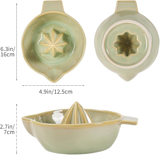 Ceramic Lemon Juicer Reamer Manual Citrus Lime Hand Squeezer Bowl with Handle and Pour Spout, Handheld, Easy to Use and Clean