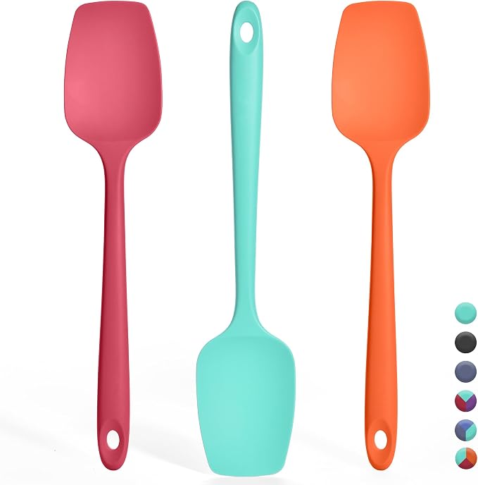 Silicone Spoonula Set: 600ºF Heat Resistant Food Grade Cooking Baking Utensils, Kitchen Flexible Nonstick Rubber Pan Spoon Spatula for Mixing, Scrambling, Scooping (3 Pieces, Multicolor 5)