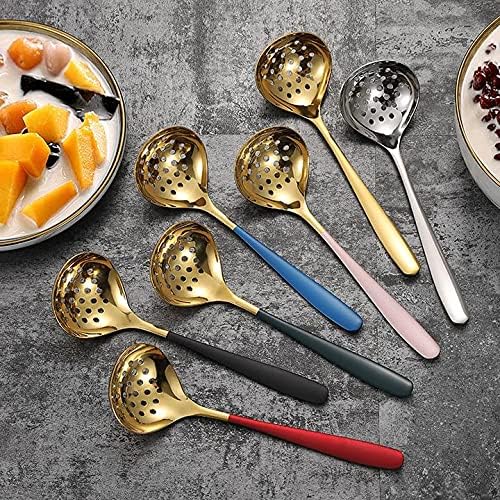 Red Gold Soup Ladle Colander Slotted Spoon Set Skimmer Strainer Gravy Hot Pot Server Stainless Steel