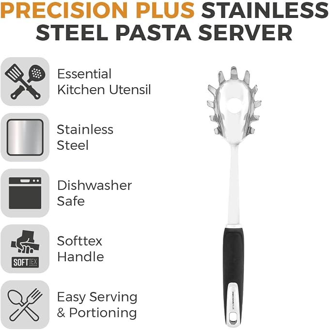 Tower T832225 Precision Plus Spaghetti/Pasta Server with Hanging Loop, Softtex Handle, Stainless Steel