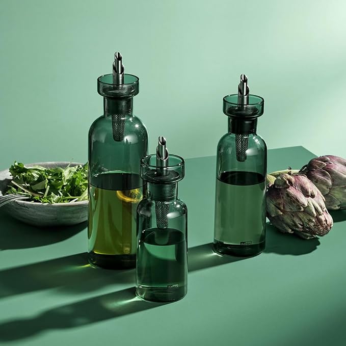 AdHoc AromaPour Grey Glass Oil and Vinegar Bottle, 300ml Filtered Non-Drip Dispenser for Oil and Vinegar, Dishwasher Safe,