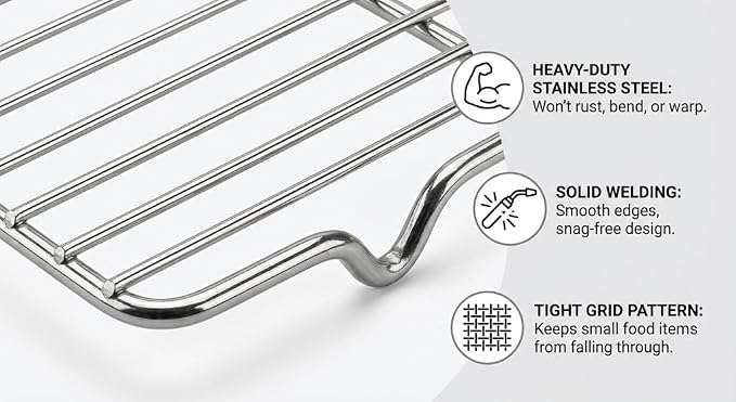 2-Pack Stainless Steel Cooling Racks for Baking and Roasting, Fits Quarter Sheet Pan, Oven Safe & Dishwasher Safe, Heavy Duty Baking Rack for Cookies, Meat, Cakes