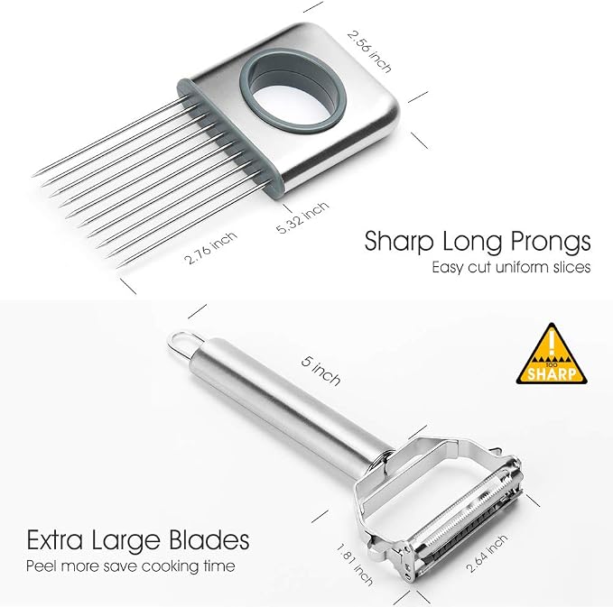 Potato Peeler Julienne Carrot Julienne & Peeler Stainless Steel Metal Fruit Vegetable Peeler Onion Slicer Chopper Onion Holder Tomato Cutter