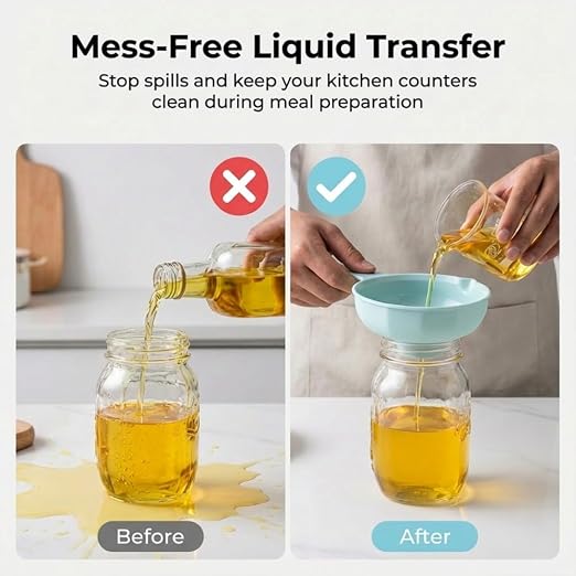 Wide Mouth Kitchen Funnel Set for Filling Bottles | 7-in-1 Kitchen Funnel Set, Large Funnel with 4 Size Spouts and 2 Strainers, Plastic Funnels for Liquid Cereal Transfer