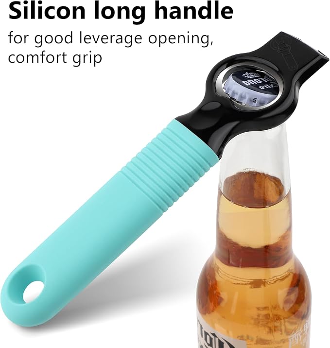 2-Pack Magnetic 2-in-1 Beer Bottle Cap & Soda Can Opener-Aqua | Soft Silicone Handle with Built-in Magnet Sticks to Fridges / Easy Can Tab Opener for Bartenders, Seniors, and Long nails