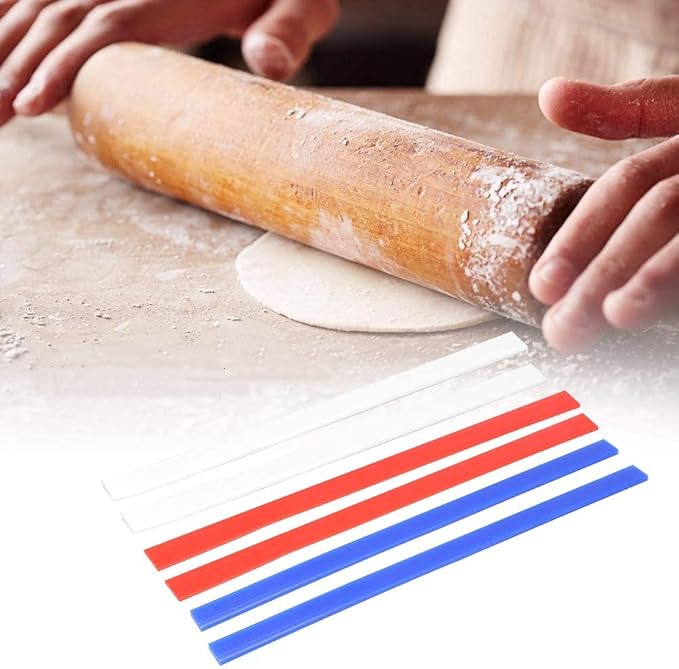 6pcs Measuring Dough Strips, Professional Dough Thickness Rails & Silicone Rolling Pin Guides for Cookies, Pies, Noodles, Fondant, Biscuits Baking