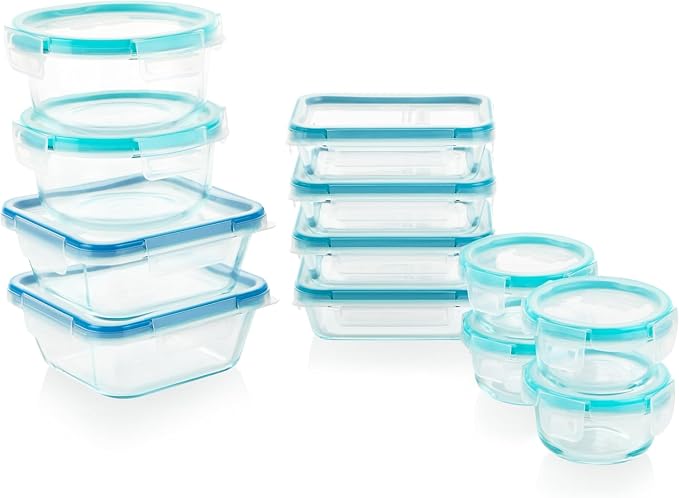 Snapware Glass Total Solutions (12-Pack) Food Storage Containers Set | Airtight & leakproof plastic locking BPA-free lids, freezer, dishwasher, microwave safe