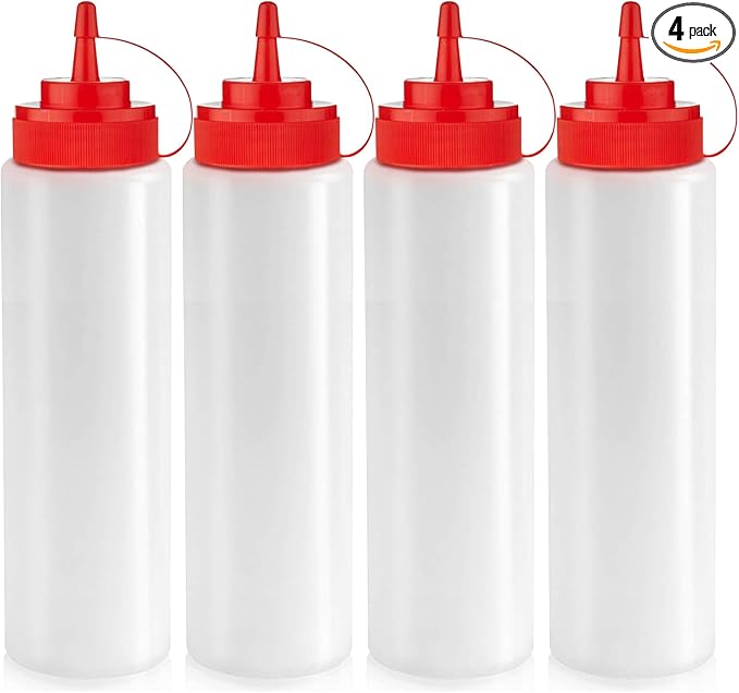Norcalway 24 oz Large Condiment Squeeze Bottles for Sauces - Leak Proof - 4 Pack (XL)